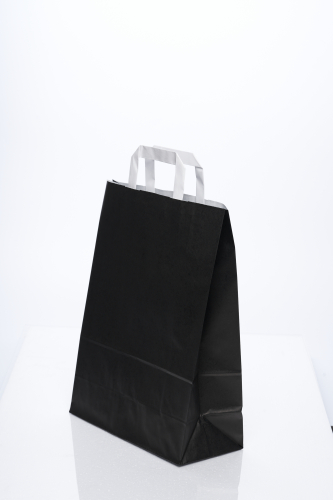 Fekete Papírtáska 26x12x35 Szalagfüles,Fekete papírzacskó